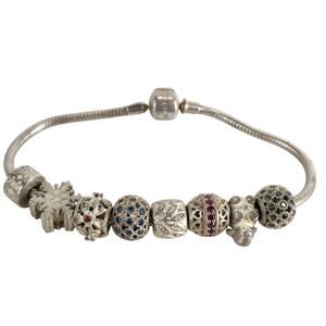 Soufeel 925 Sterling Silver Charm Bracelet w/ 8 Charms, Snowflake Elephant Leaf+